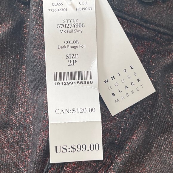Women's NWT White House Black Market 2P dark rouge foil skinny pants - Picture 6 of 7